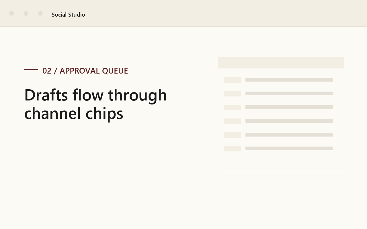 Approval queue with channel chips and a swipe-to-approve gesture